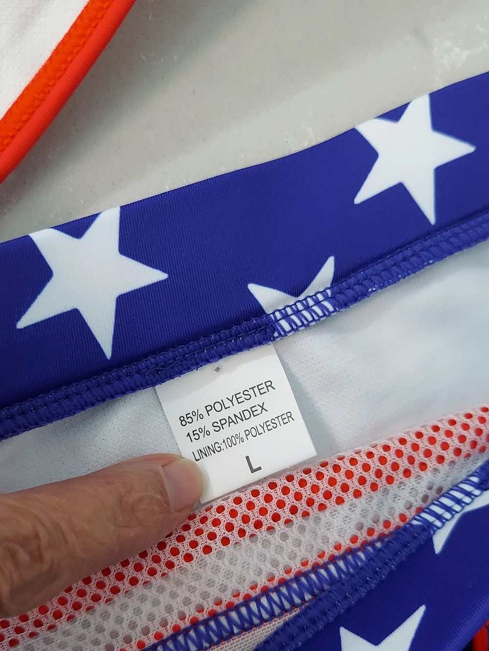USA Flag Bikini, New! Size L, Pom-Poms, Stars & Stripes, Red Blue